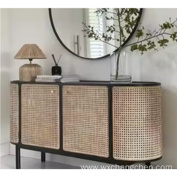 New Trend High Quality Nordic Style Sideboard Natural Storage Display Tv Tool Living Room Rattan Wood Cabinet